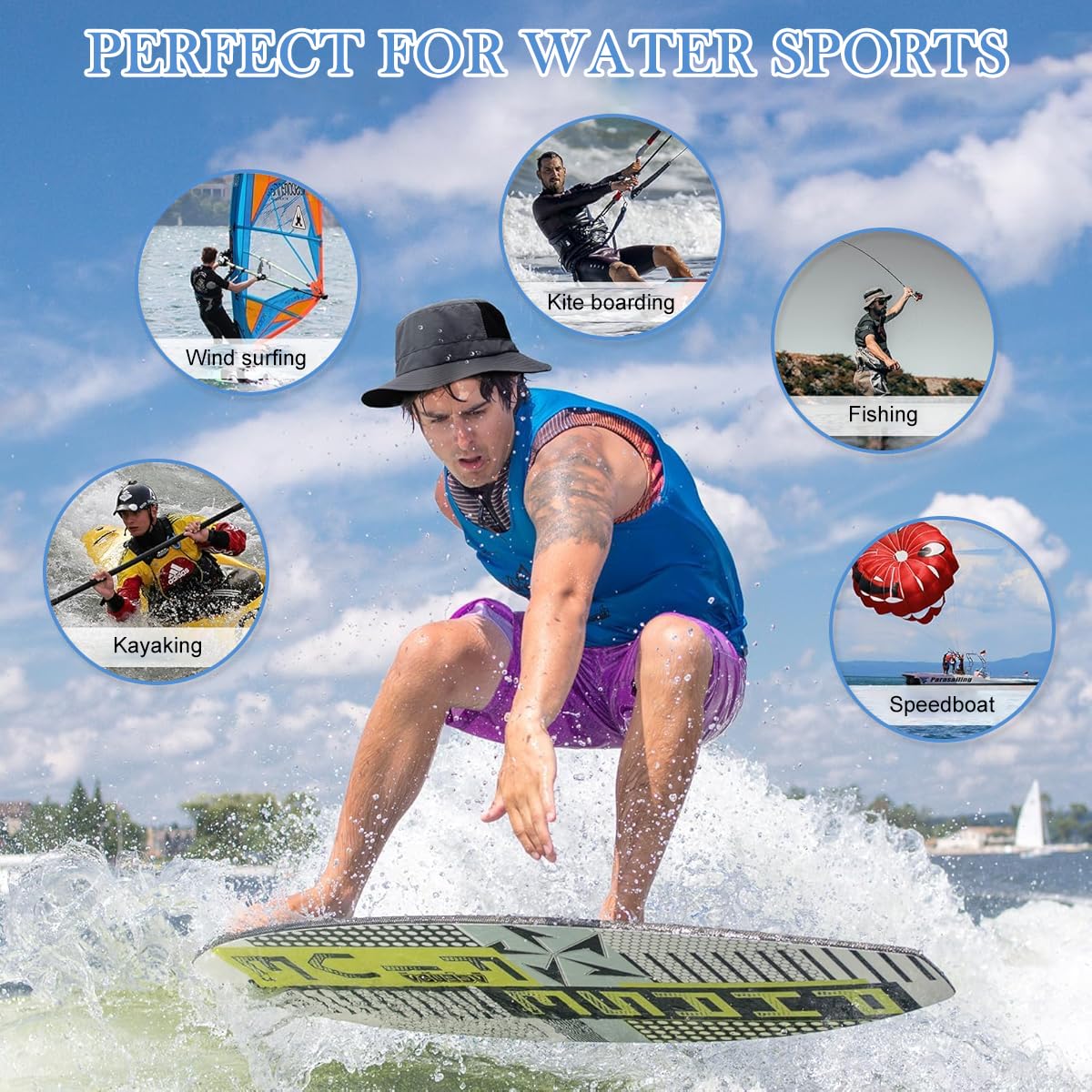 Gustave Sun Hat Bucket for Outdoor Adventures with UPF 50 Protection and Chin Buckle | 3 PCS Quick-Dry Mesh Design