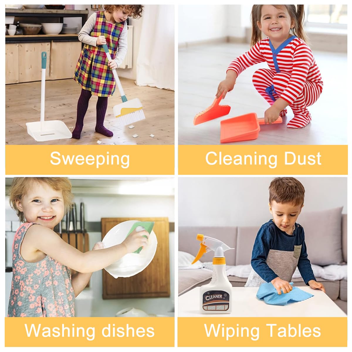 PATPAT Kids Cleaning Tool Set for Pretend Play with 12 Pieces | Educational Toy Kit