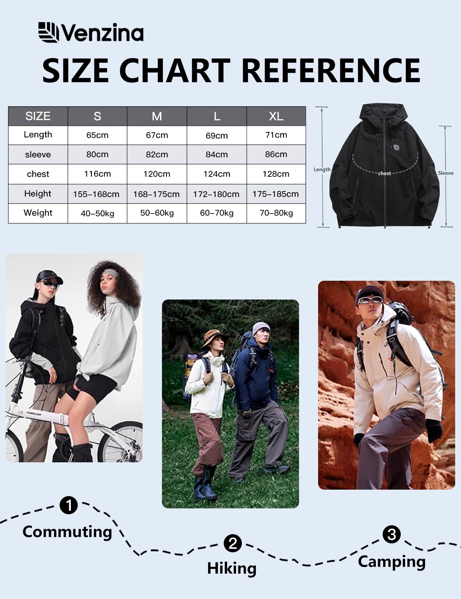 Venzina Women's Waterproof Jacket for Travel and Commuting with 75D Fabric | Windproof Structured Coat Black