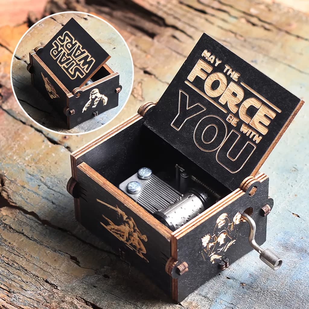 PATPAT® Music Box Star Wars Wooden Hand Crank Unique Musical Boxes Theme Antique Vintage Craft Laser Engraved Gifts for Kids Boyfriend Lover Christmas Valentines Birthday 3 PCS