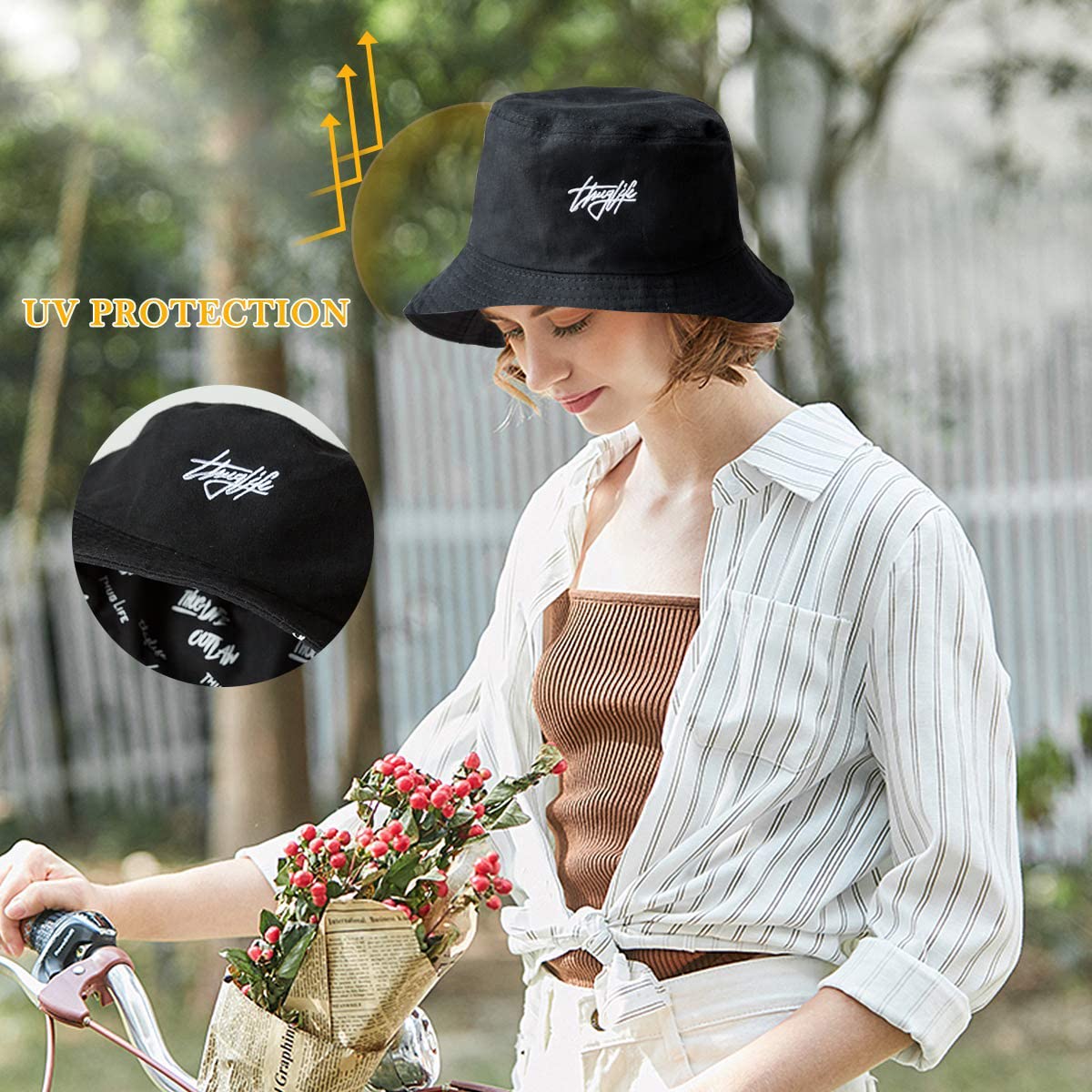 PALAY Women’s Cotton Bucket Hat Reversible Double Side Wear Sun Cap for Summer Beach