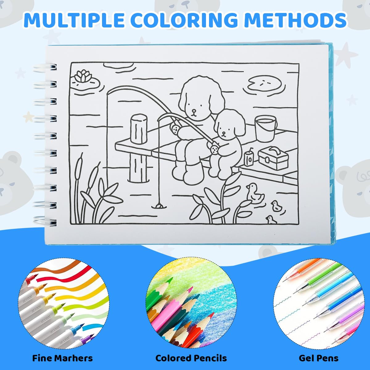 PATPAT Coloring Book for Stress Relief with 48 Sheets and Spiral Bound Hard Cover | 8.5x11 for Kids and Adults