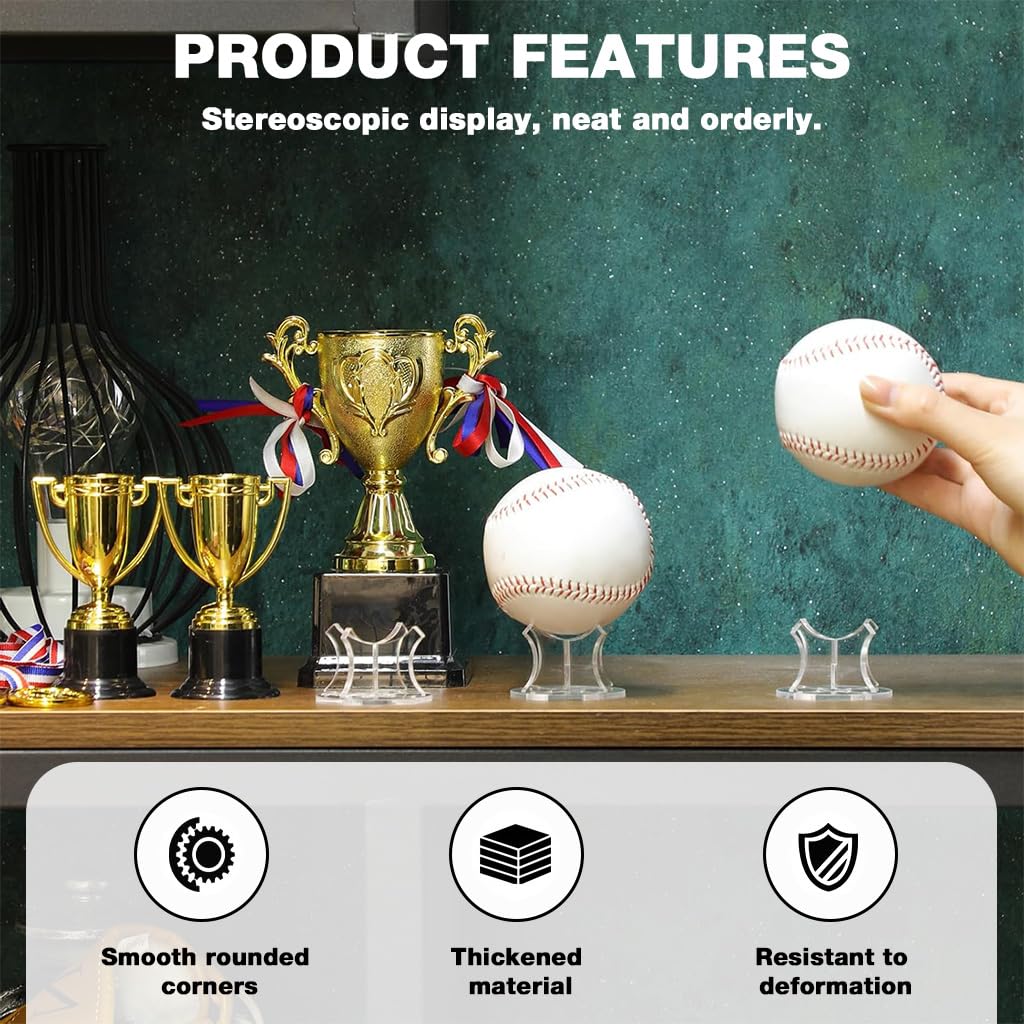 Proberos Acrylic Ball Stand Holder for Sports Collectibles 4 Pcs Set with UV‑Resistant Clear Design