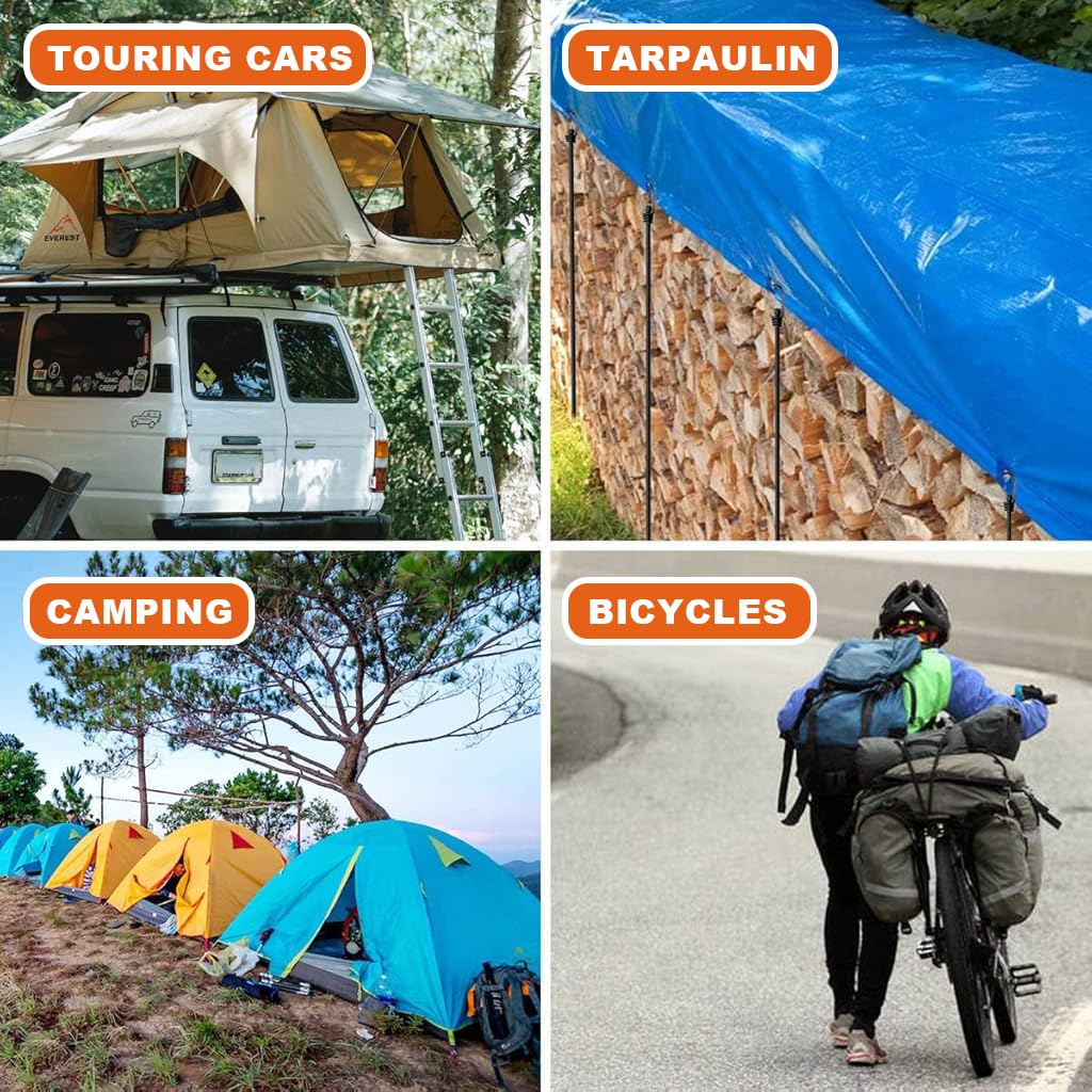 Serplex Bungee Cords for Outdoor Use with Dual End Hooks 24 in 4 Pack | Elastic Latex Core