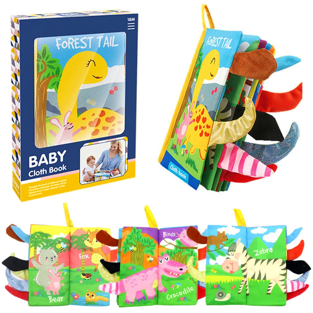 PATPAT® 3D Baby Cloth Book,Cute Jungle Animal Theme Soft Cloth Books, Sensory Book,6 Pages Early Development Baby Cloth Book for Baby Toddler 3-18 Months (Jungle Animals Cloth Book) Orange