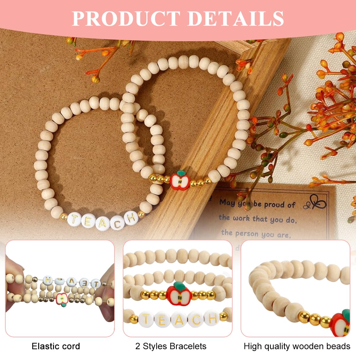 SANNIDHI Gift Bracelets for Teacher featuring 2pcs Clay Bead Design with Apple Charm | Thank You Set