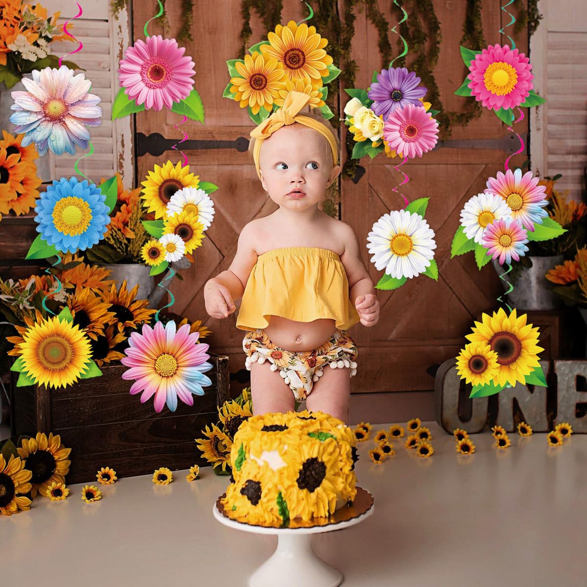 PATPAT Sunflower Party Decorations for Summer and Birthday Events featuring 48Pcs Metallic Foil Hanging Swirls | Ready to Hang