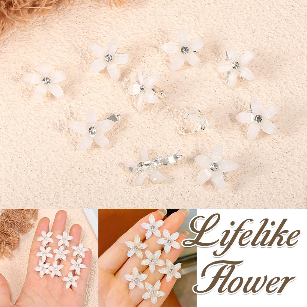 MAYCREATE Hair Clips for Girls with Buckle Clamp Design and Rhinestone Floral Accents | 20pcs White Styling Barrettes
