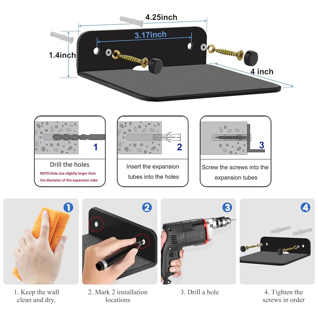 ZORBES® BT Speaker Wall Mount Acrylic Wall Rack with Anti-Slip Pad, with Screw Accessories, Utility Wall Rack for Bathroom, Living Room, Kithcne, Wall, 10x10.5cm