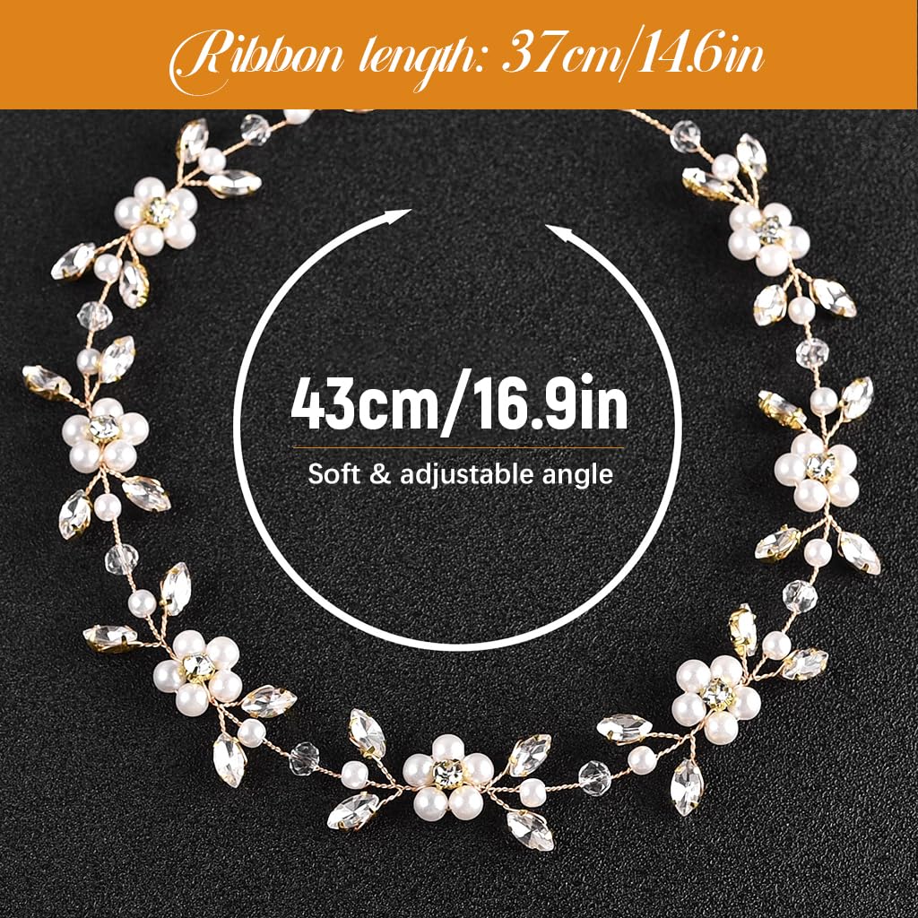 Venzina® Flower Crown Tiara for Women Bride, Pearl Headband for Girls 8+ Years Old, Crystal Tiara for Girls Wedding Hair Band for Women Bridal Hair Accessory for Wedding, Party (Not for Toddlers)