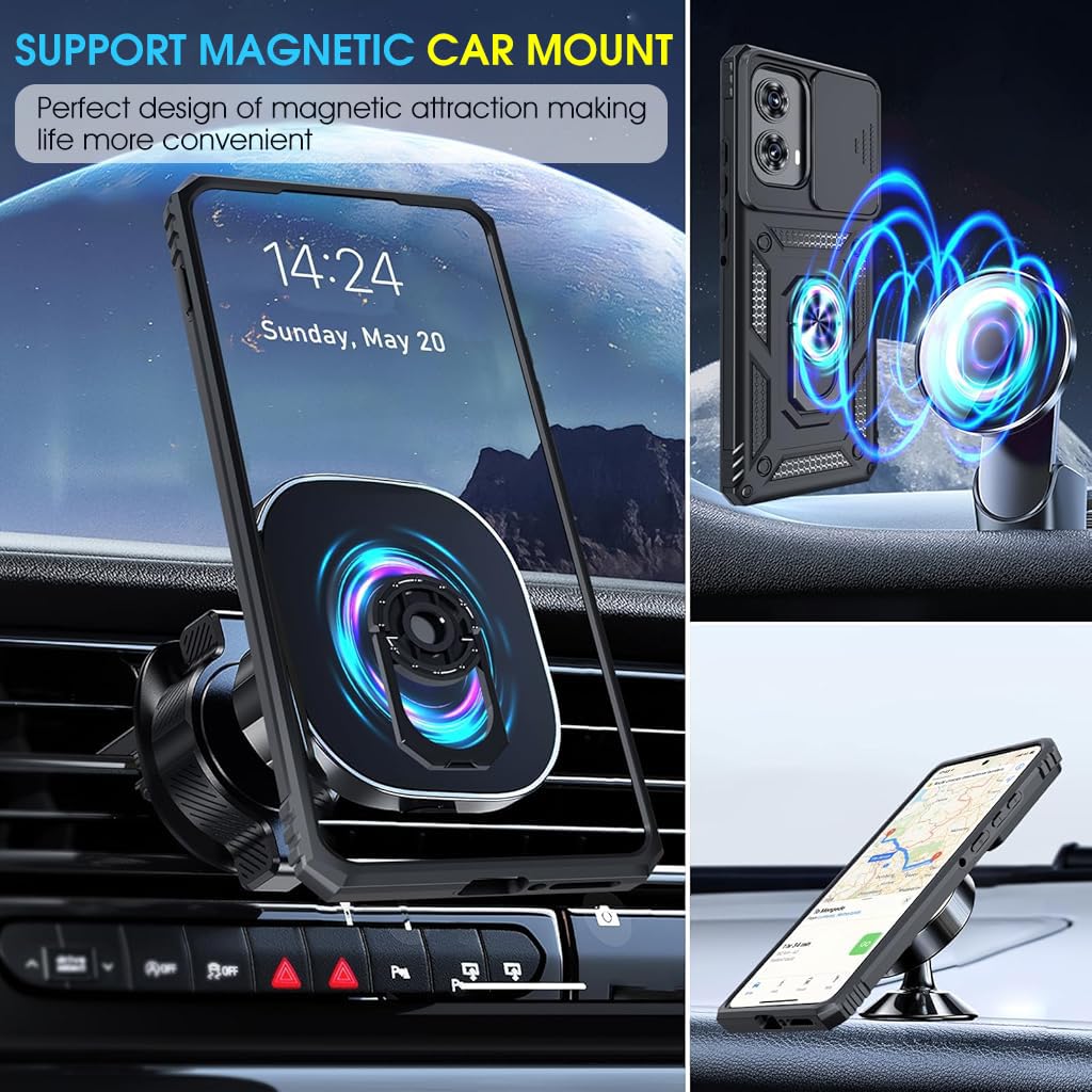 ZORBES Phone Case for Motorola Moto Edge 50 Fusion 5G 2024 with Magnetic Ring Kickstand | Shockproof Black Cover