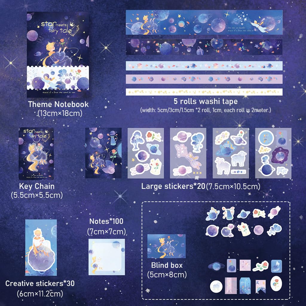 HASTHIP Little Prince Scrapbook Kit for DIY Journaling with 1 Notebook and 5 Washi Tapes | Gift Box Set
