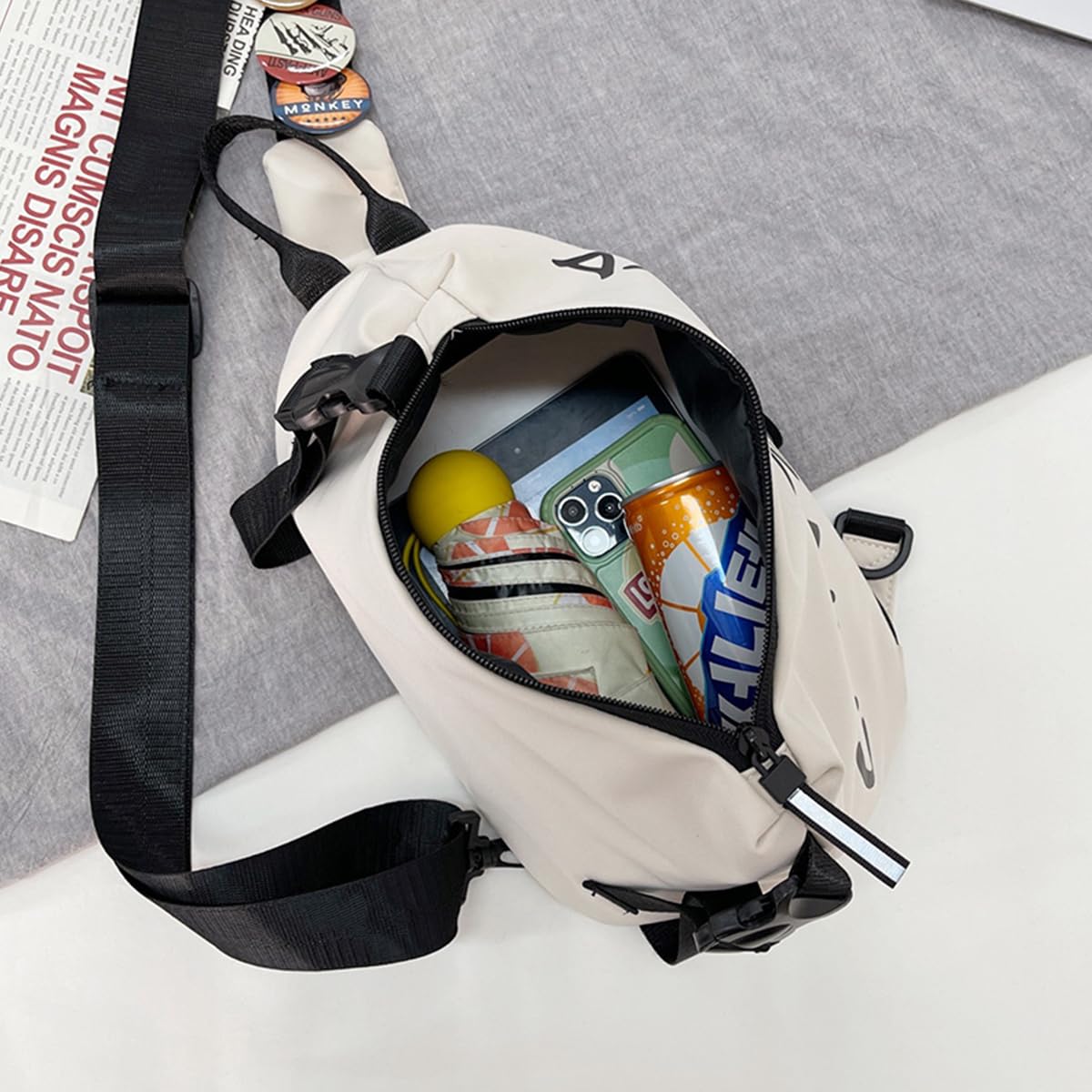 Gustave Crossbody Bag for Travel and Commuting with 9PCS Badges 13.5x5x3.5 in Nylon | Adjustable Strap for Men and Women