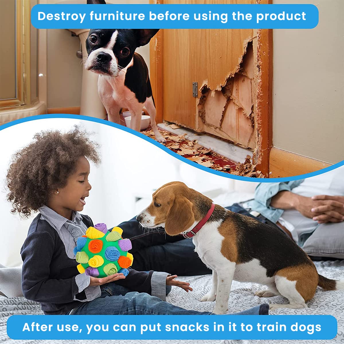 Qpets Dog Snuffle Ball Toy for Slow Feeding and Foraging with Polar Fleece Rolls | Stress Relief and Brain Stimulation