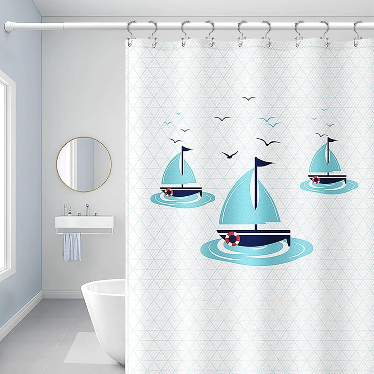 HASTHIP Metal Shower Curtain Hooks for Bathroom with Double Hook Design and Roller Gliders | 12PCS Silver Set