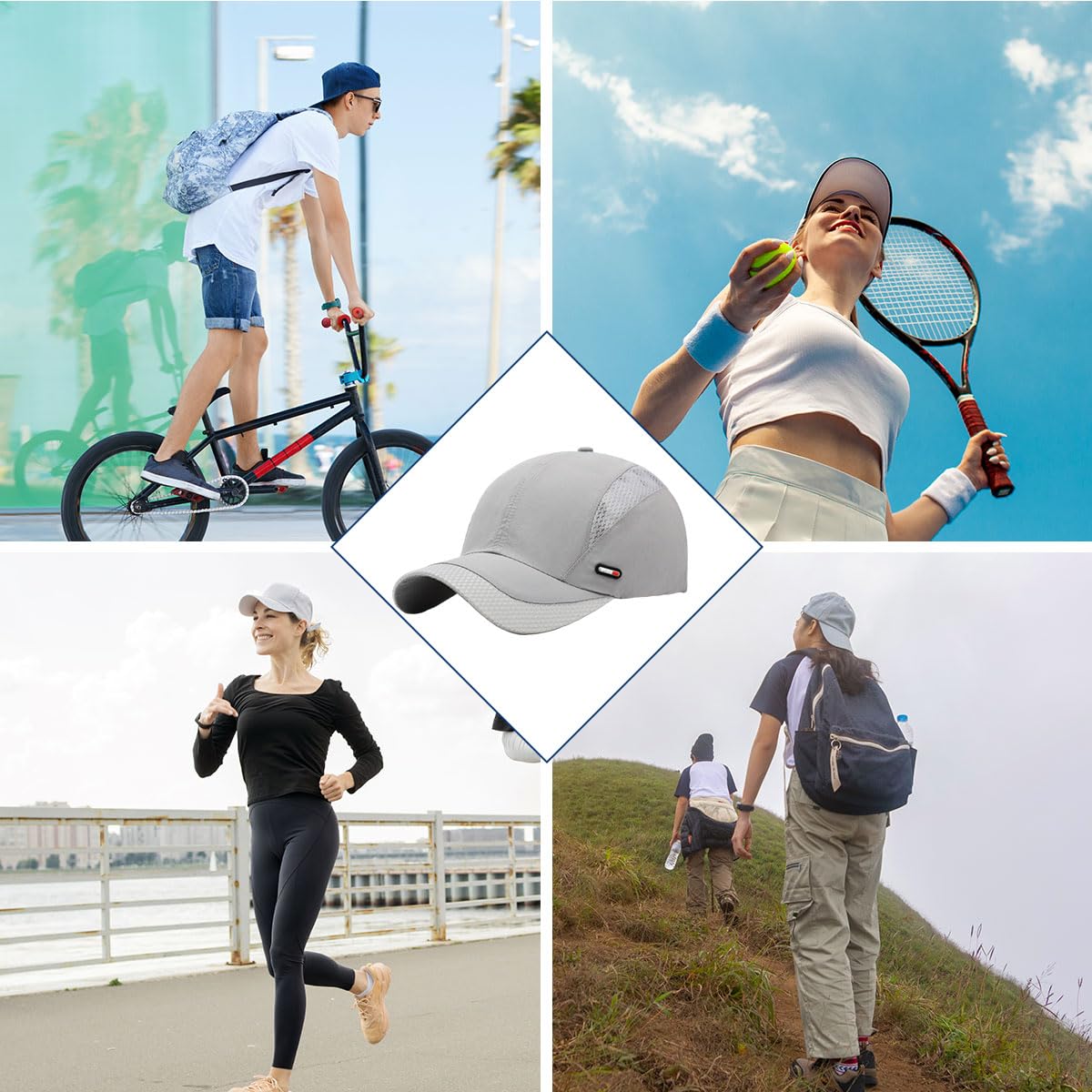 GUSTAVE Caps for Men for Golf and Outdoor Sports with Alloy Closure 22.1–24.4 in Fit | Breathable Cotton UV Protection Grey