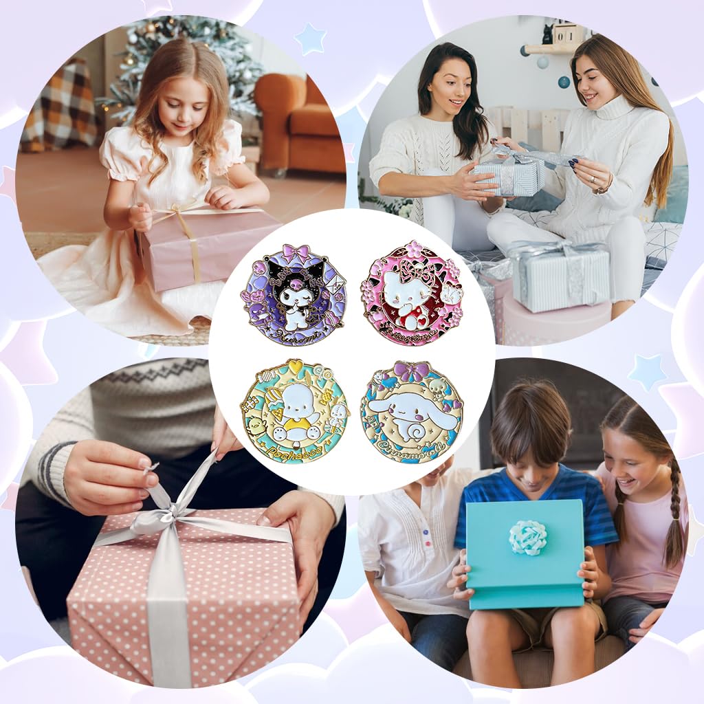 SANNIDHI Kawaii Brooches 4Pcs for Bags featuring Cartoon Designs | Cute Gift for Girls