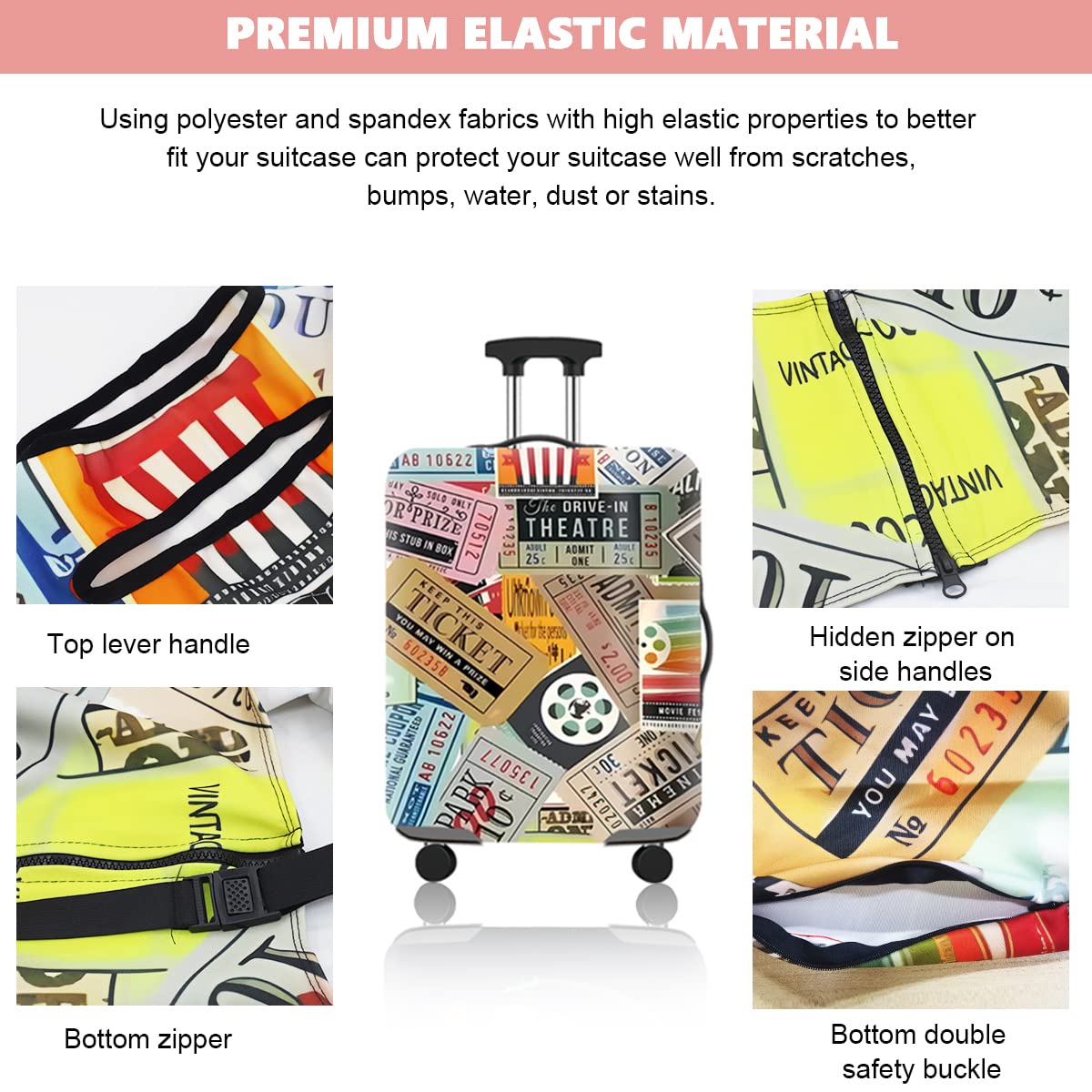 GUSTAVE® Luggage Cover Washable Suitcase Dust Cover Elastic Polyester Anti-Scratch Lightweight Suitcase Cover for 26''-28''Luggage, L