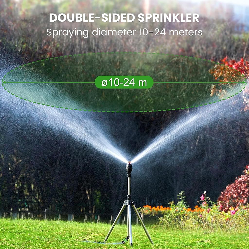 HASTHIP Garden Rotating Tripod Sprinkler for Lawn and Yard with 22 in Stand | 360° Adjustable Watering System