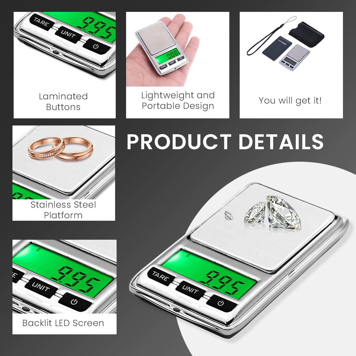 HASTHIP Digital Kitchen Weighing Scale for Home with 200g 0.01g Precision Sensors | Portable LCD Pocket Scale for Food and Jewellery