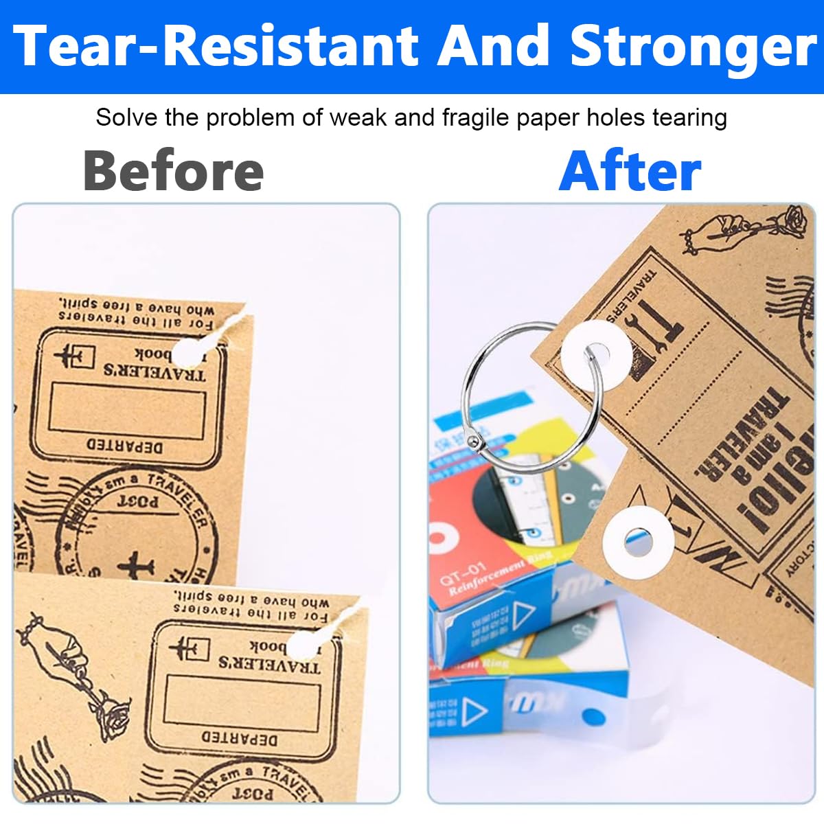 HASTHIP Labels Stickers for Paper Hole Reinforcement with PVC Waterproof Adhesive | 250 Pcs Clear Page Protectors for Office School and Home