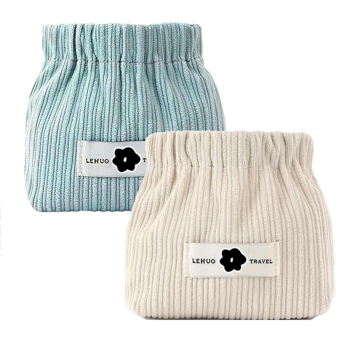 MAYCREATE Makeup Pouch 2Pcs Set for Travel and Daily Use featuring Easy Squeeze Open | 13x5x12cm Soft Corduroy Organizer for Women