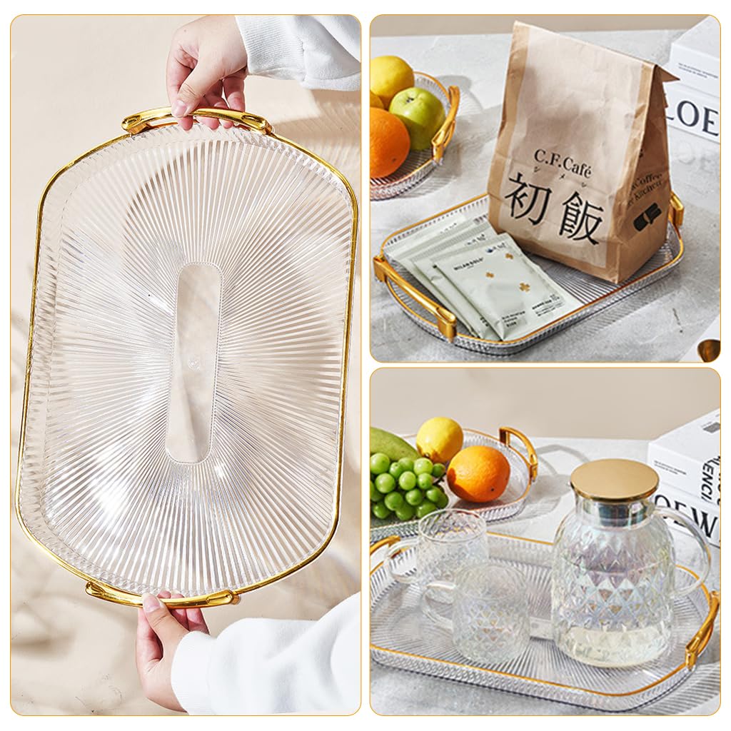 HASTHIP Silicone Round Serving Tray Set of 3 with Golden Handles for Snacks and Fruits | Transparent Resin Design for Elegant Dining