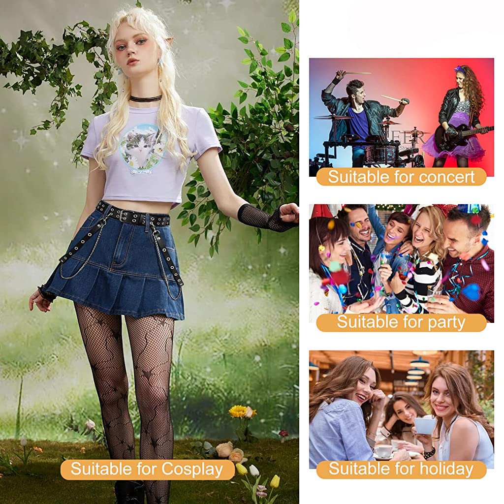 PALAY Punk Belt for Women featuring Double Grommet Chain Design 100cm Length | Black PU Leather