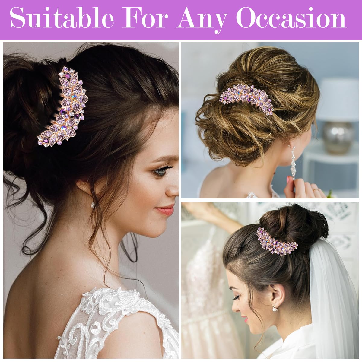 Hair Clips for Women featuring 7 Claw Non Slip Comb with Rhinestone Flower Design 9.5cm | Elegant Gift Accessory