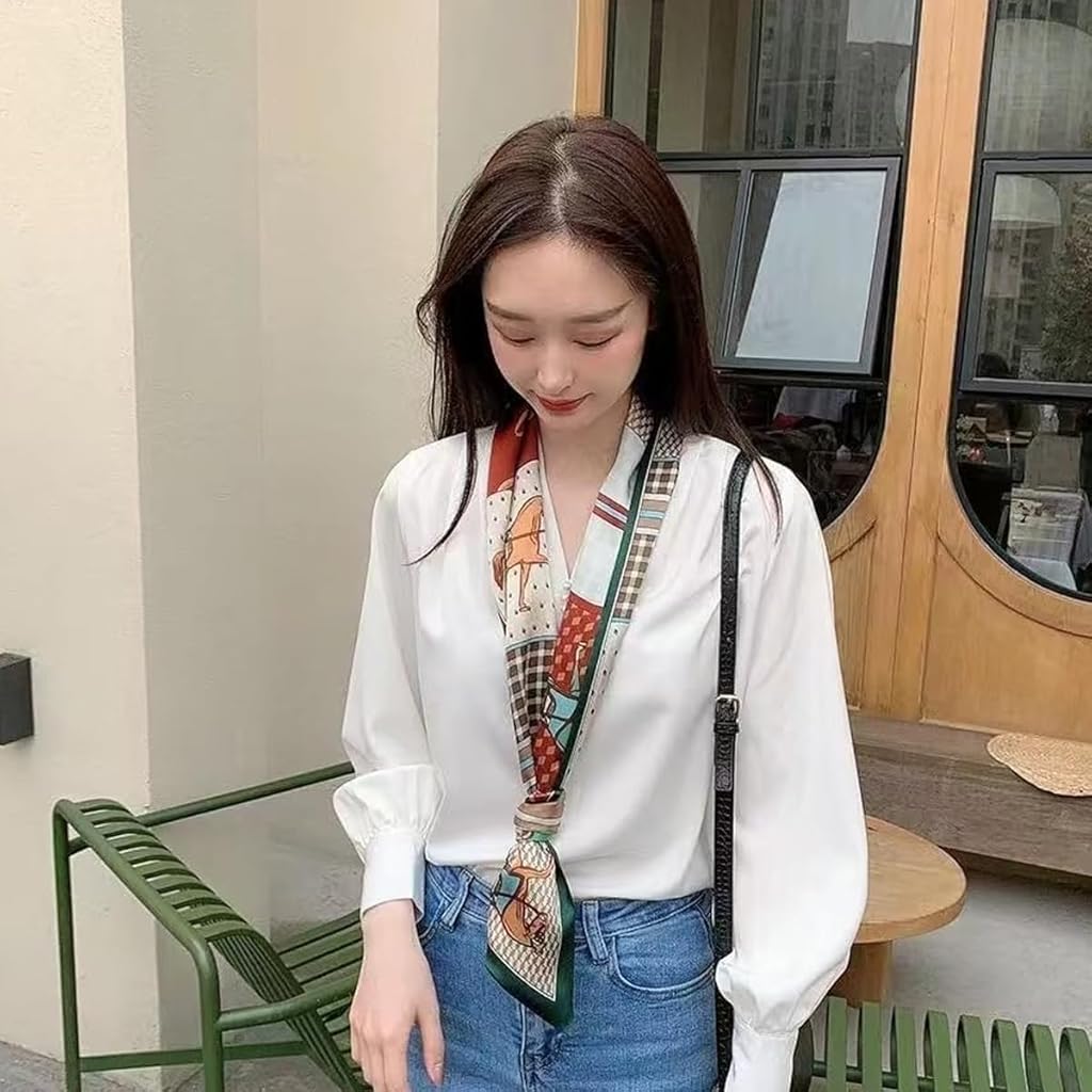 PALAY® Silk Scarf for Women Stylish Neck Hair Floral Print Satin Scarves Fashion for Suit Blazers Shirts Neckerchief Bag 59x5.2 Horse 3PCS