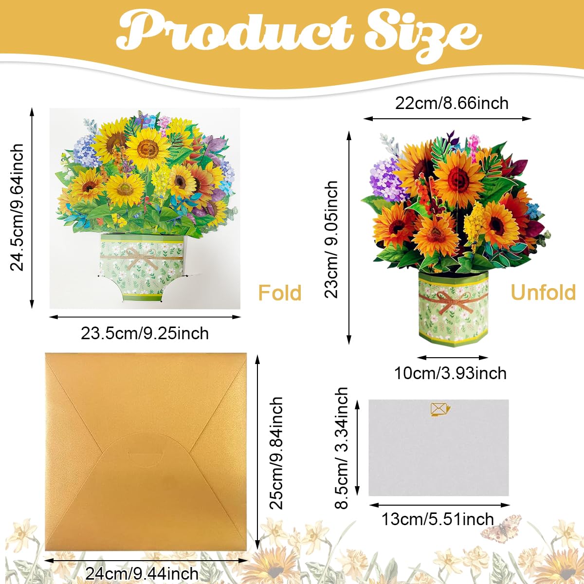 Climberty Greeting Card Pop Up Card for Birthday and Thank You with 3D Sunflower Bouquet 8.6 in | Includes Envelope and Message Card