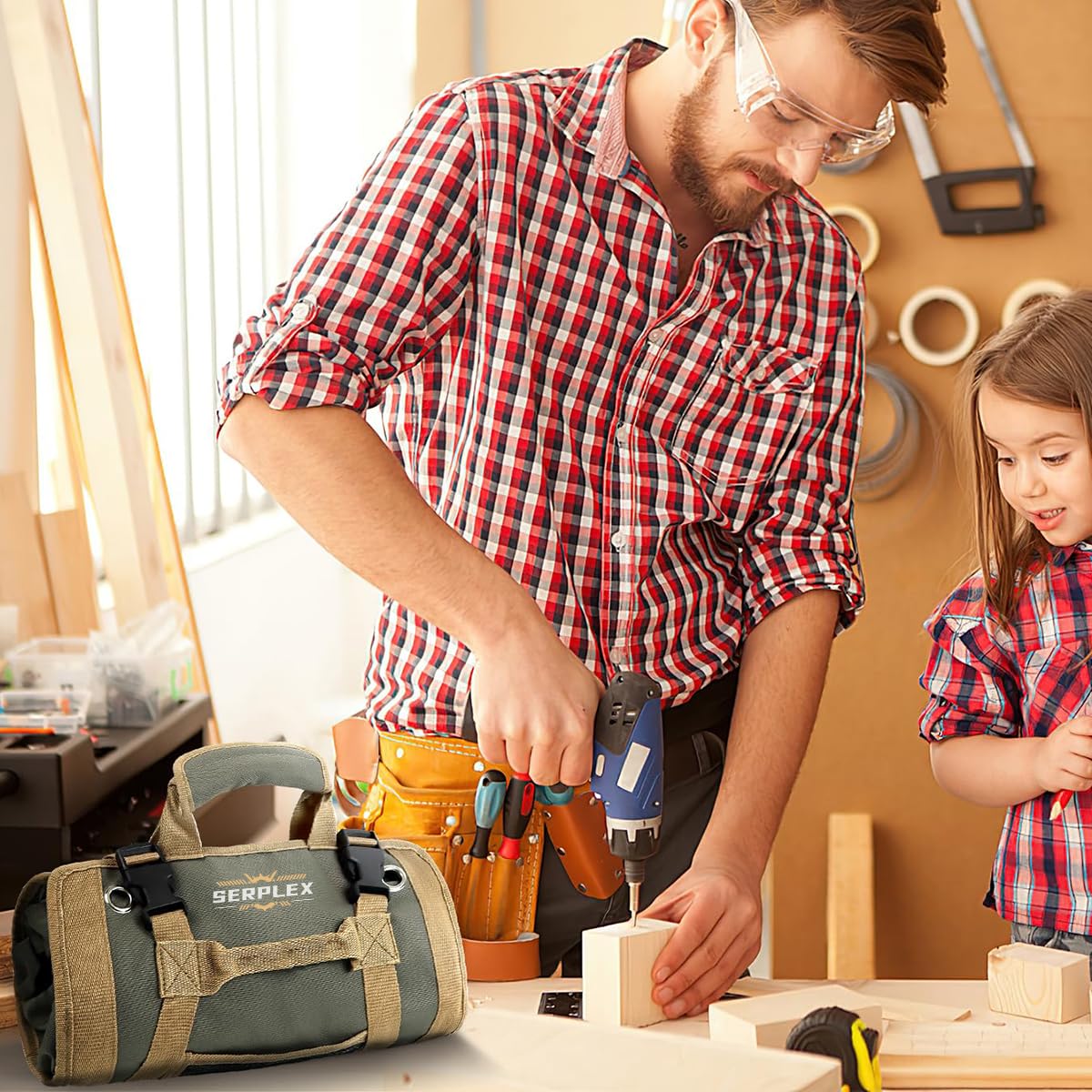 Serplex Tool Bag for Technicians and Mechanics with 4 Pockets & Detachable Zipper Pouch | 900D Oxford Roll Up Organizer