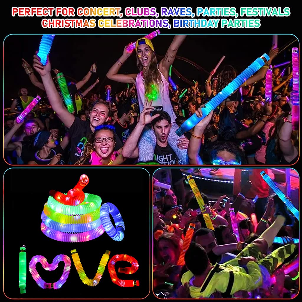 PATPAT LED Flashing Pop Tube Sensory Toys for Kids with 6 Color Glow Tubes | Party Favors