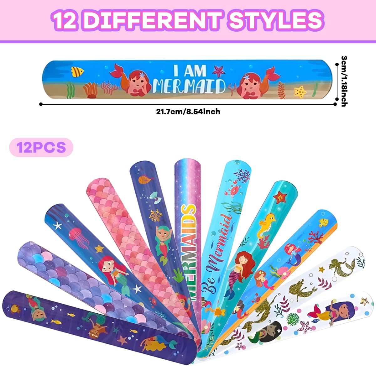 Zibuyu Rakhi for Kids featuring 12pcs 8.6 in Mermaid Slap Bracelets with Soft PVC Bands | Fun Party Favor