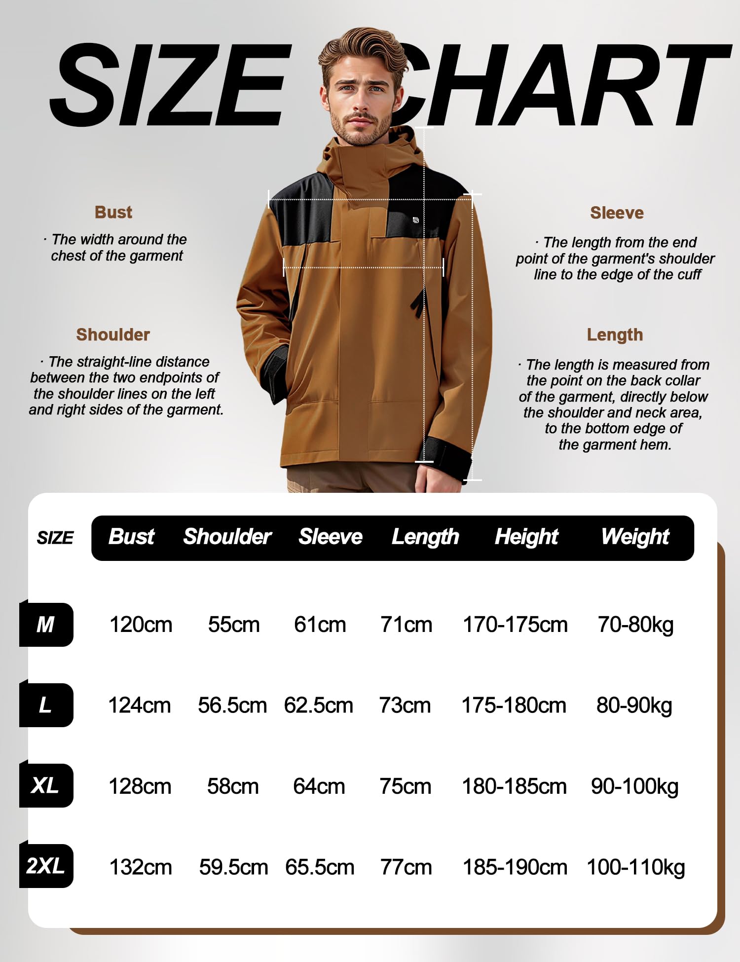 Venzina Men's Hiking Jacket for Trekking and Daily Use with Detachable Hood | Caramel 2XL