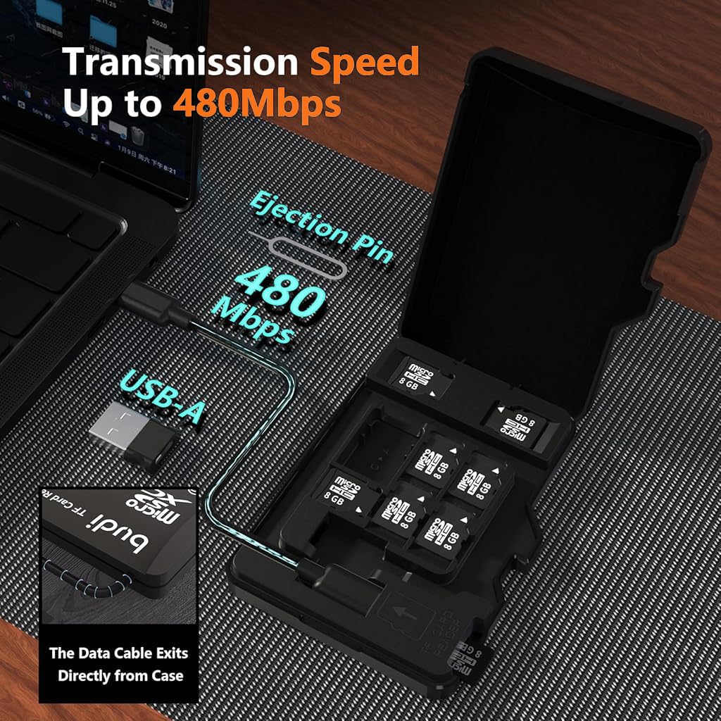 Verilux USB C Micro SD Memory Card Reader with 8 Slots and Flip Up Lid | Universal for Phone Laptop PC 2PCS