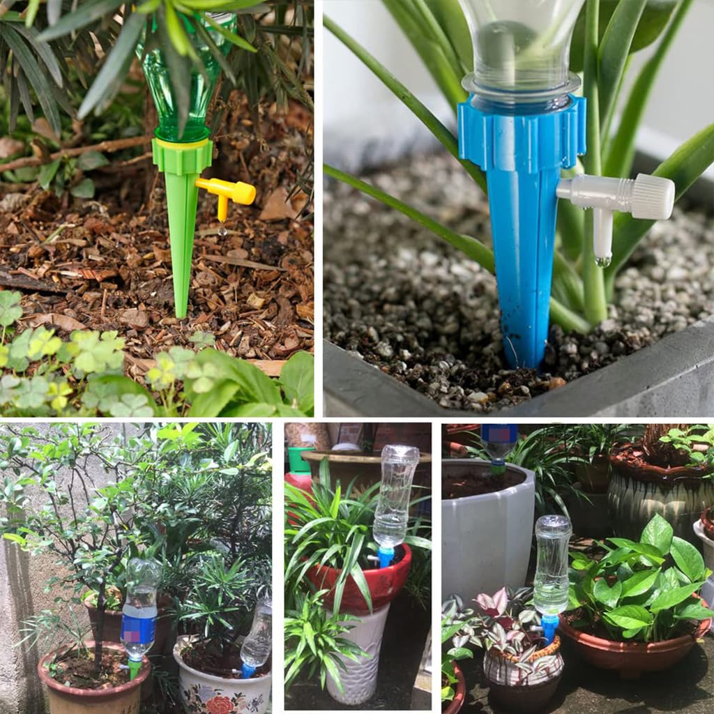HASTHIP Plant Watering Spikes for Flower Pots with Adjustable Flow Valve and 6Pcs PP Drippers | DIY Self Watering System for Indoor Outdoor Planters