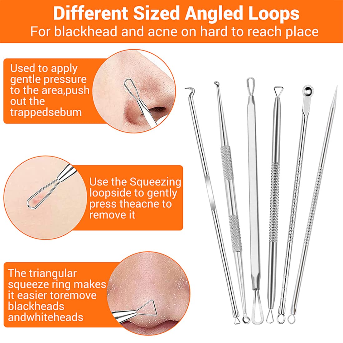 MAYCREATE Blackhead Remover Tools for Acne Care featuring Dual Head Design & Anti Slip Handle | 9PCS Stainless Steel Set