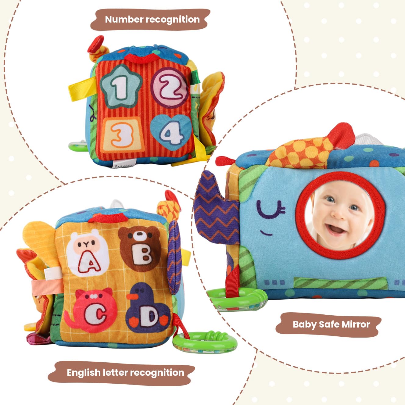 SNOWIE SOFT Soft Tissue Box Baby Toy with 6 Crinkle Tissues and Mirror | Montessori Sensory Play