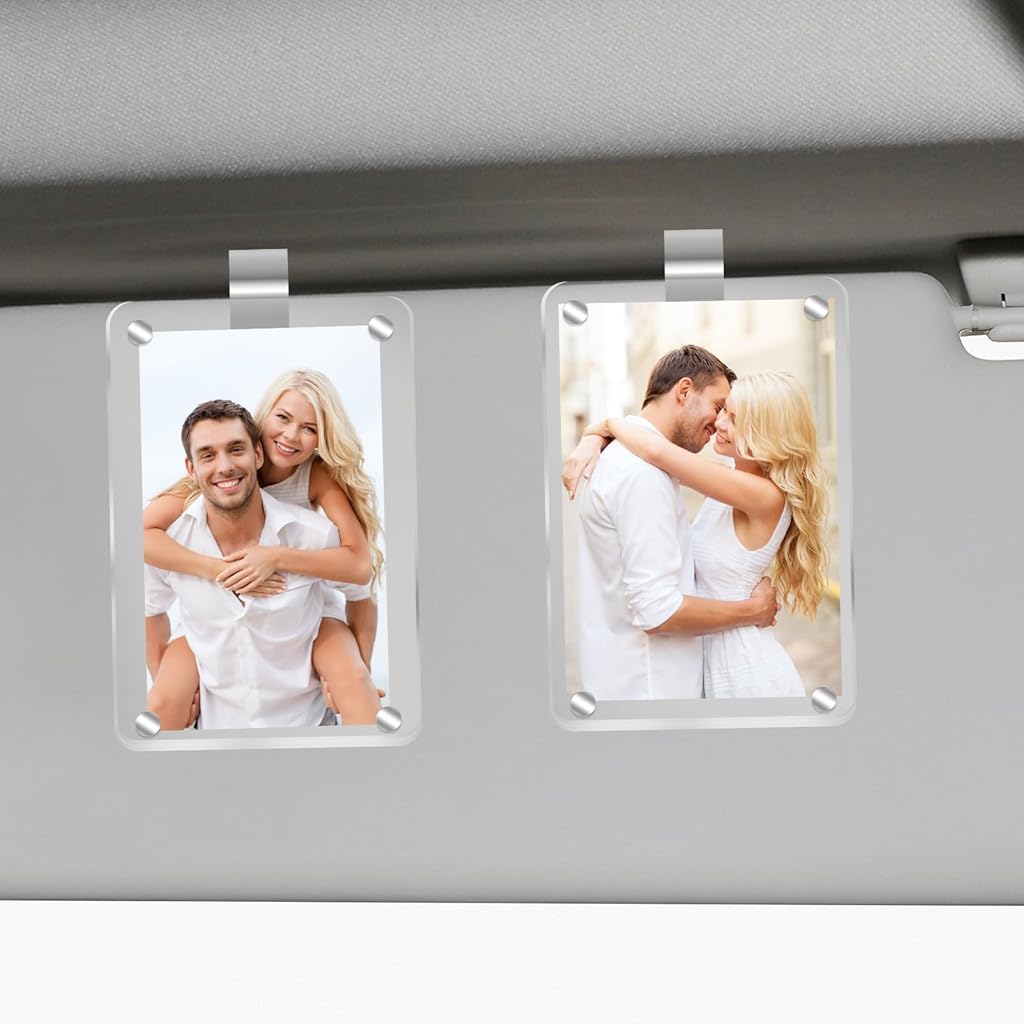 STHIRA® 2Pcs Magnetic Acrylic Photo Holders for 3'' Photo, Acrylic Personalized Photo Holder with Clamp, Car Sun Visor Photo Holder Picture Frame, Car Accessories, 6x9cm