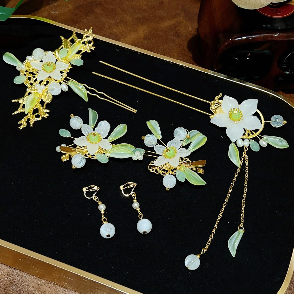 SANNIDHI Juda Hair Pins for Wedding Hairstyles featuring 5Pcs Floral Alloy U Pins | Elegant Tassel Accessories for Women and Girls