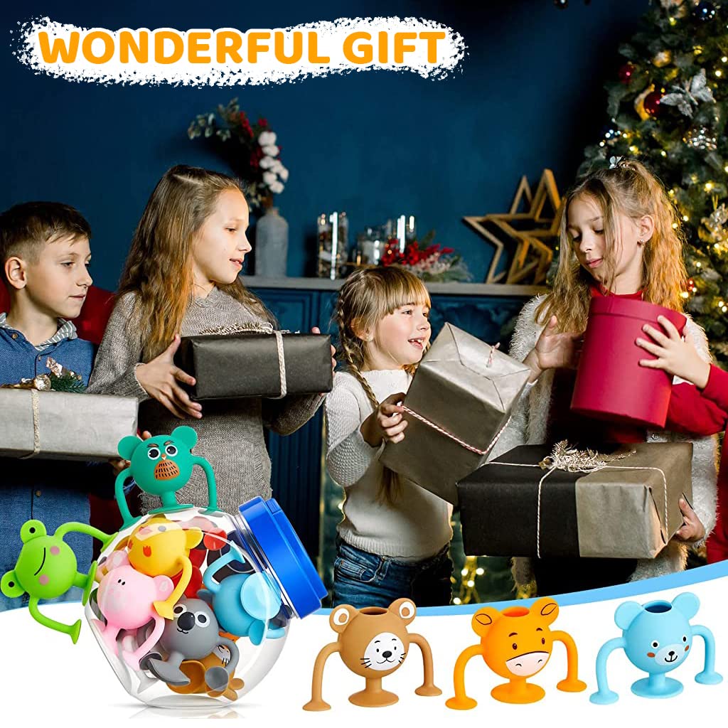 PATPAT Silicone Animal Suction Toys for Baby with 12 Pcs Set featuring Bright Colors | Bath and Travel Play