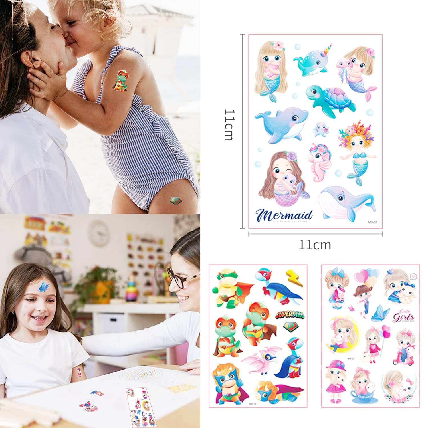 MAYCREATE Temporary Tattoo Stickers for Party Decoration with 18 Sheets Waterproof Design | Fun Cartoon Themes for Kids and Adults