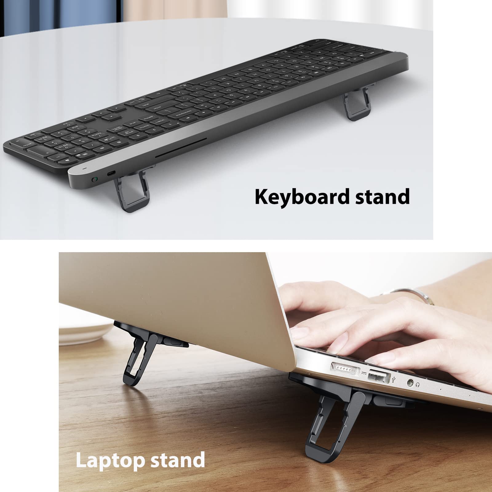 Zeitel Keyboard Stand for Desktop and Laptop with 8° and 13° Adjustment | Self-Adhesive Aluminum Riser 2Pcs