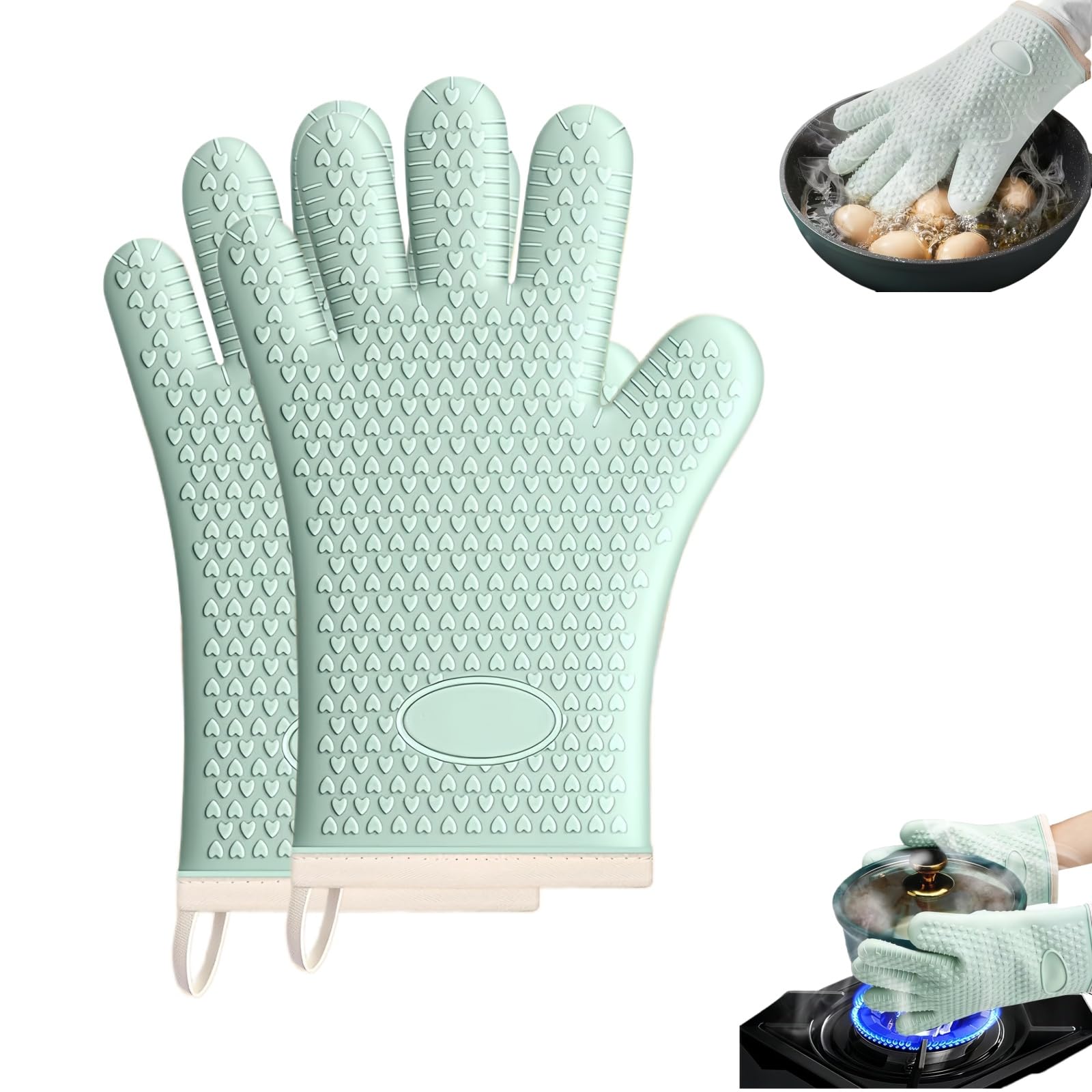 Supvox® Silicone Oven Mitts with Waterproof & Non-Slip Thicken Grilling Gloves Kitchen Mittens for Barbecue, Cooking, Baking