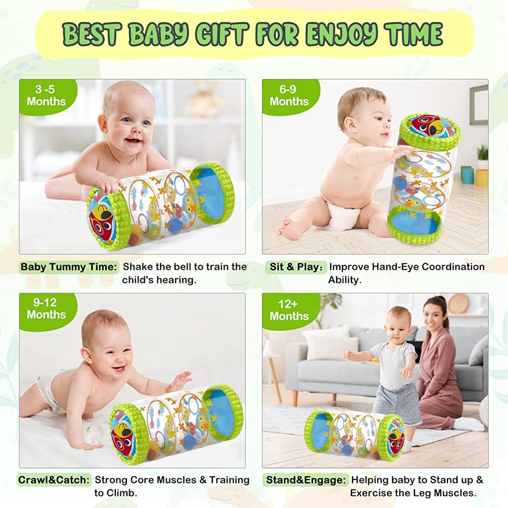 PATPAT Baby Crawling Learning Toy,Tummy Toys for Baby ,Inflatable Crawling Roller Toy,Tummy Time Activity,Parent-Baby Interactive Toy,Early Sensory Development Roller Toy for Baby Multicolor