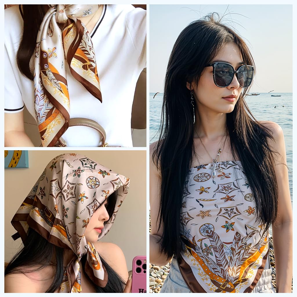 SANNIDHI Silk Head Scarf for Women featuring 35 in Square Design with Ice Silk Satin | Elegant Printed Neck and Hair Accessory