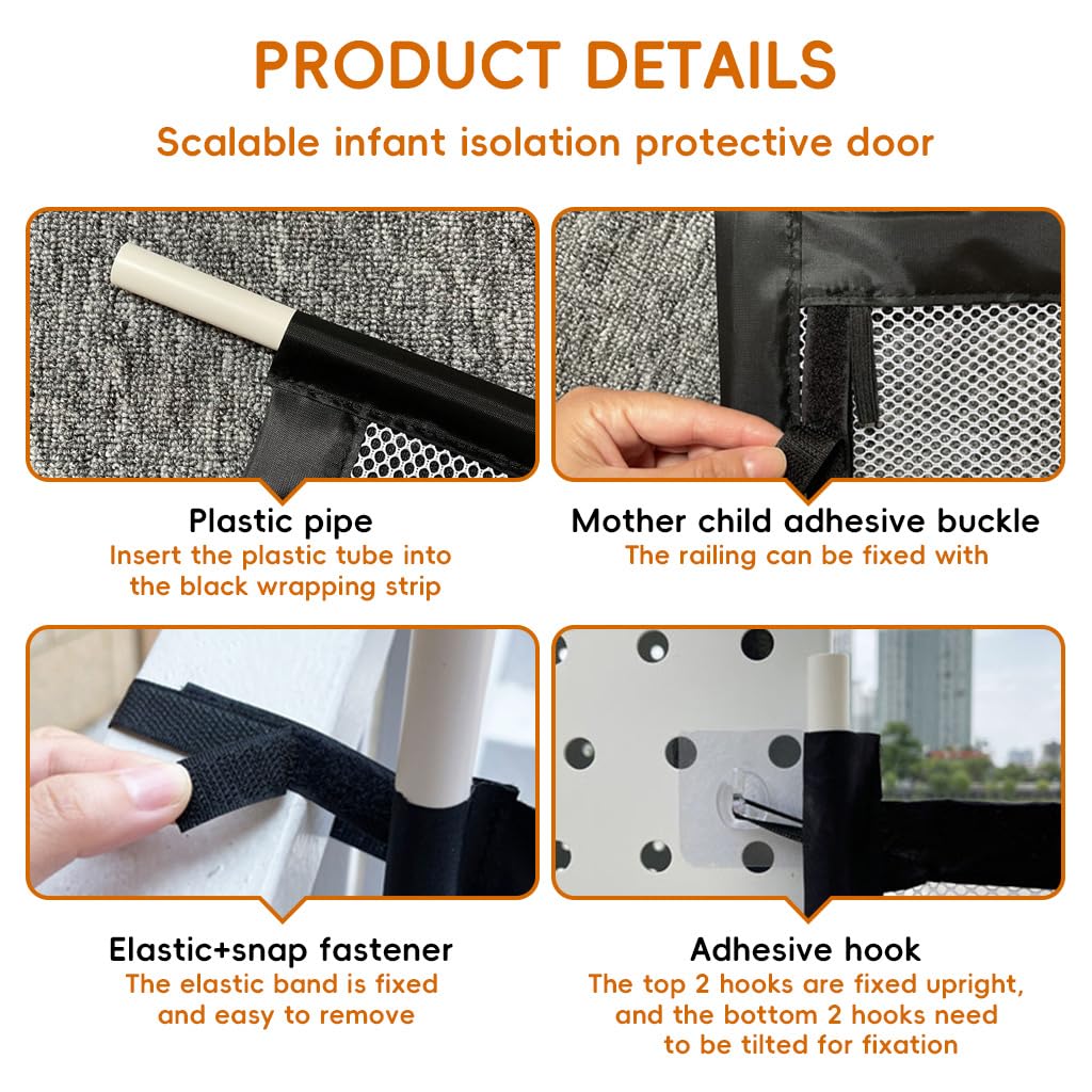SNOWIE SOFT Retractable Kids Safety Mesh Door Barrier for Room and Stairway 85x134cm with Hook and Loop Closure | Ventilated Cartoon Design
