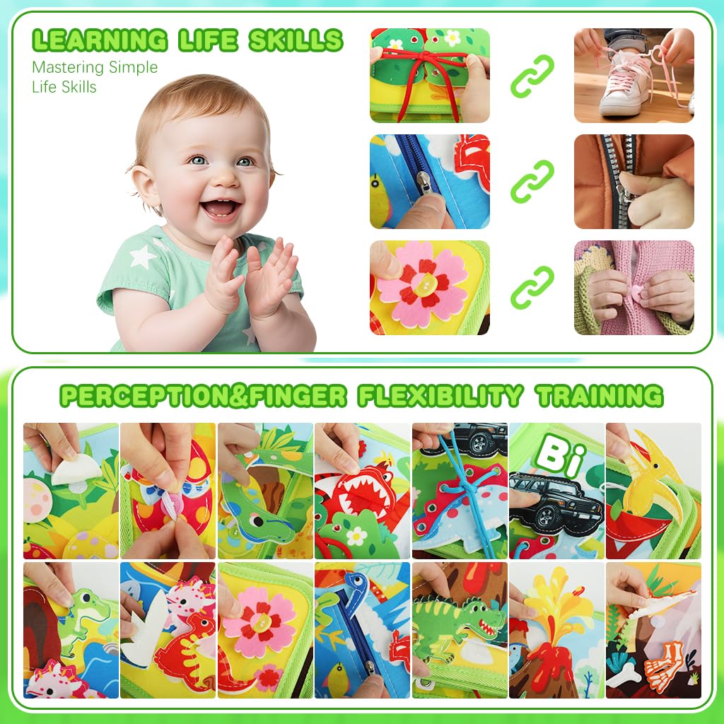 SNOWIE SOFT Dinosaurs Toddler Busy Binder for Travel and Quiet Play | Montessori Felt Learning Toy