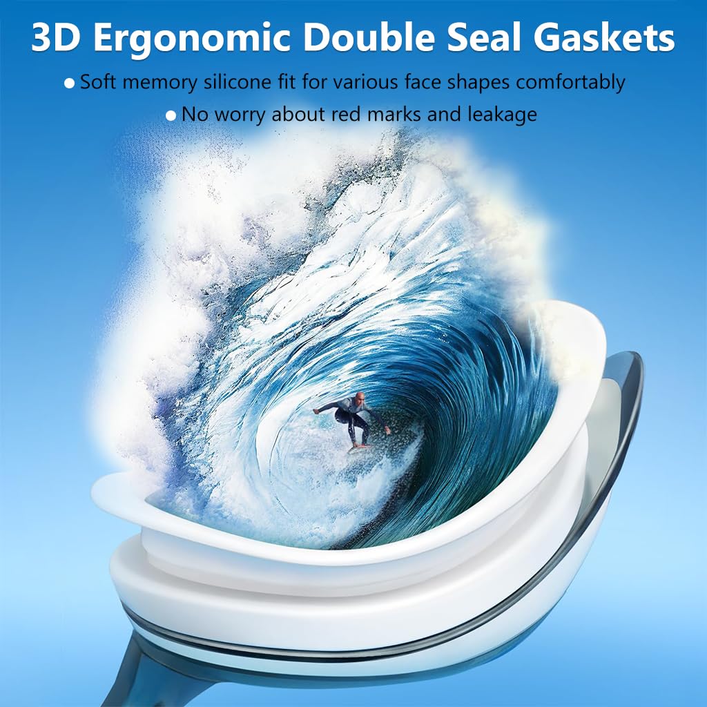 Proberos Swimming Goggles for High Myopia with -5 Diopters Lenses and Silicone Seal | UV Protection